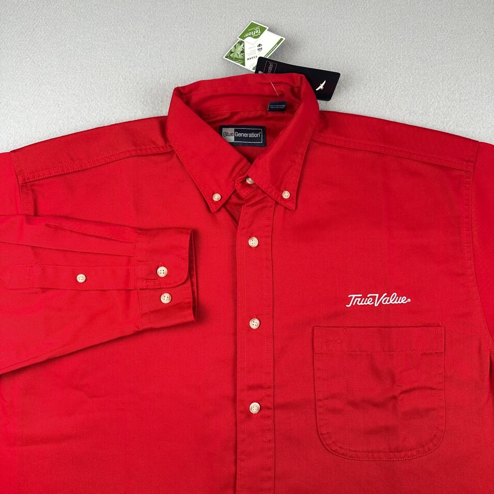 Blue Generation Button Down Men Large Red True Value Logo Long Sleeve Twill NWT